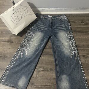 Vale Sports Division Rhinestone Denim Jeans - Size 34